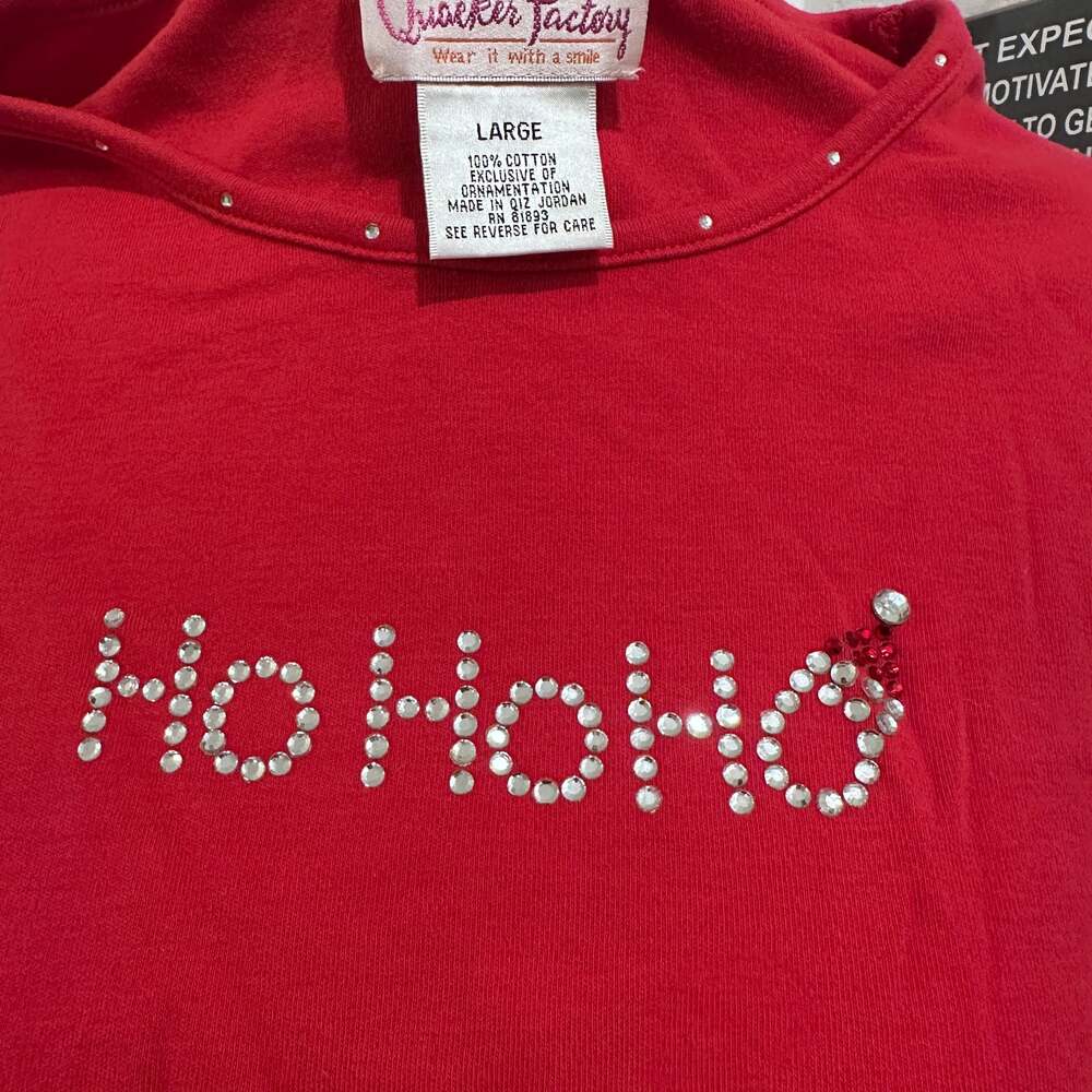 Quacker Factory Red Knit Ho Ho Ho Long Sleeve Embellished Sweater